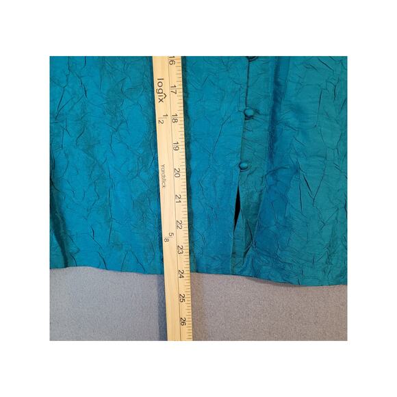 VTG Eileen Fisher Luxury Teal Silk Asian Inspired Jacket Polished Style Small - Picture 6 of 7